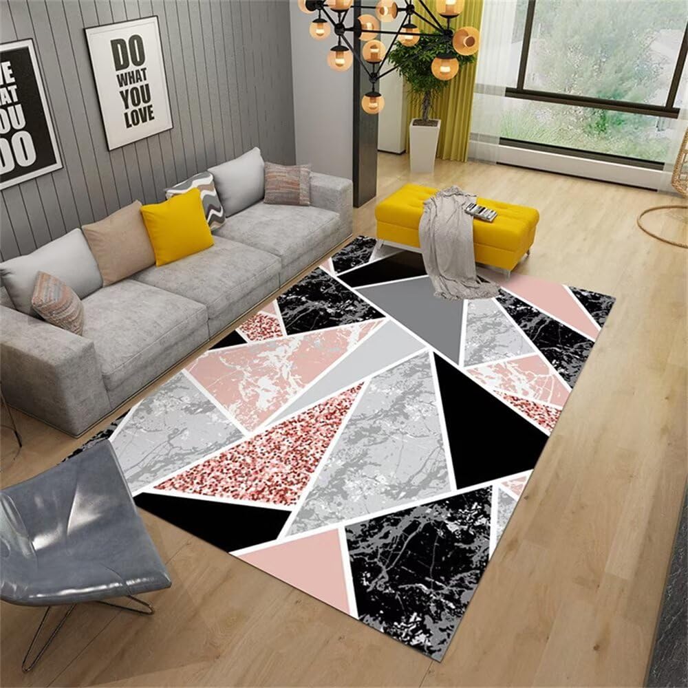 Tapis adolescent pour chambre fille rose et effet marbre