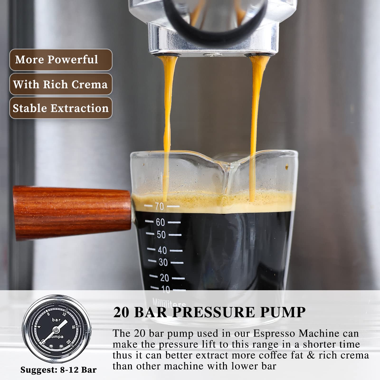 Homtone Macchina da caffè Espresso e Cappuccino, Macchina da Caffè con funziona getti vapore, Capacità 1,8 l, Pressione 20 bar, 1350 W, Acciaio Inox, Touchscreen