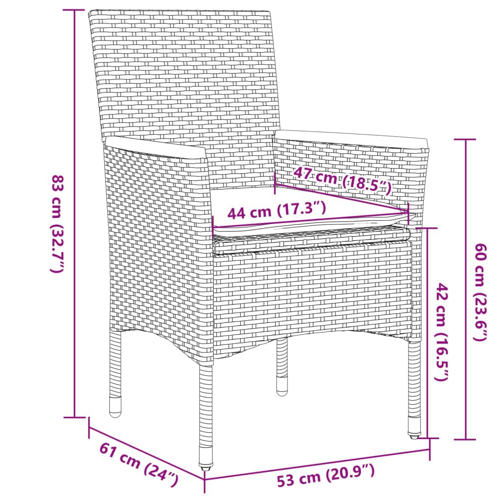 Set da bistrò da 3 pezzi, con cuscino, in polyrattan nero, vetro