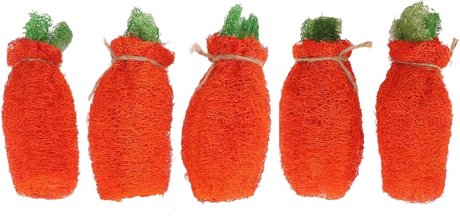 Rabbit Loofah Carrot Toys, Health Wood Grass Ball String Loofah Carrot Toys Bunny Chew Teeth Rabbit Hamster Chew Toys for Chinchillas Guinea Pigs Hamsters (L)