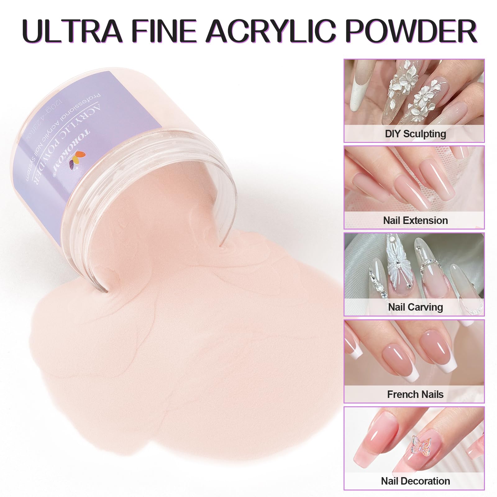 TOROKOM Acrylic Powder, Large 120g/4.23oz Capacity Professional Acrylic Nail Powder for Nail Extension Nail Carving - Image 4