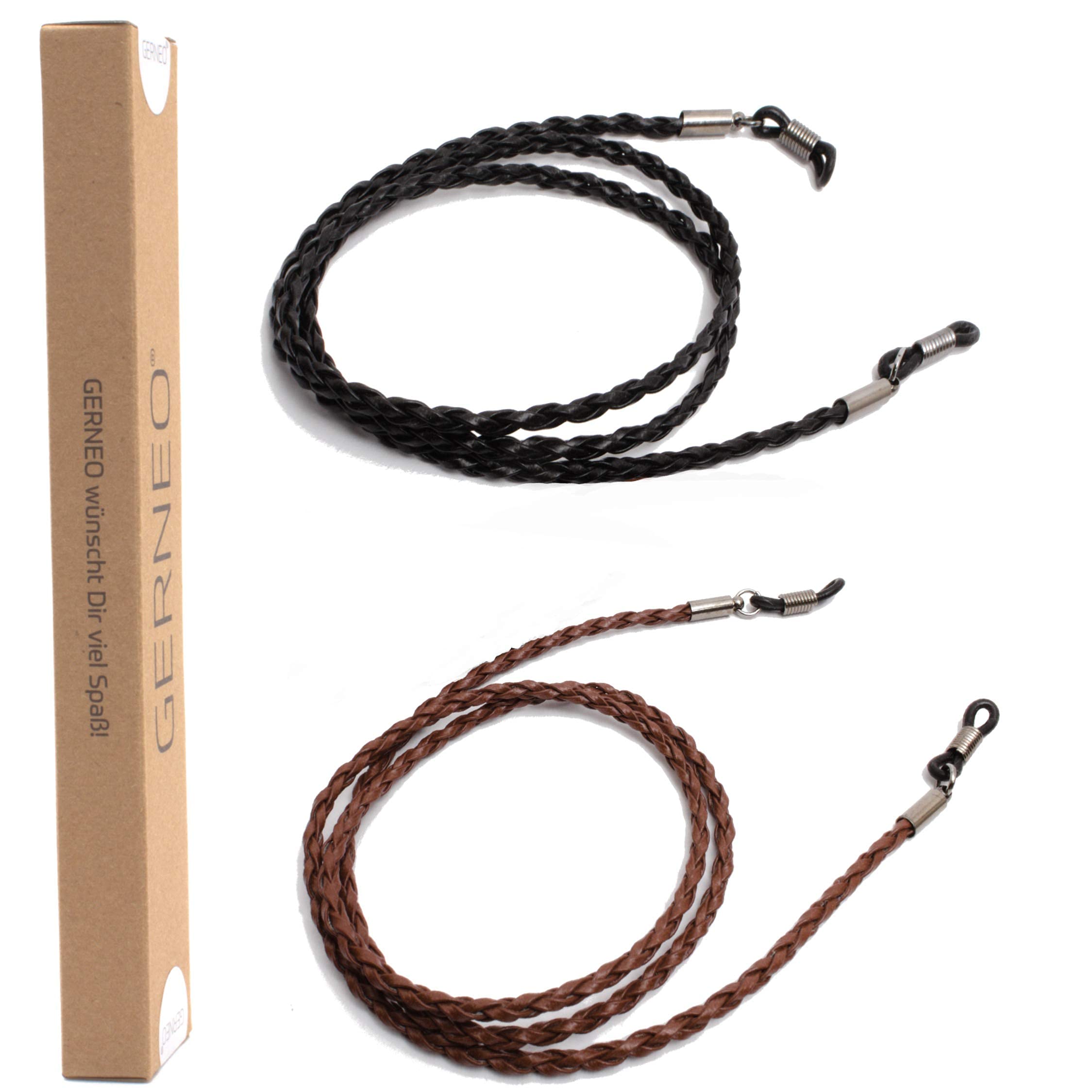 GERNEO Milán - cadena de cuero trenzado para gafas - cordón de cuero artificial unisex para gafas de sol y de lectura - soportes gris antracita