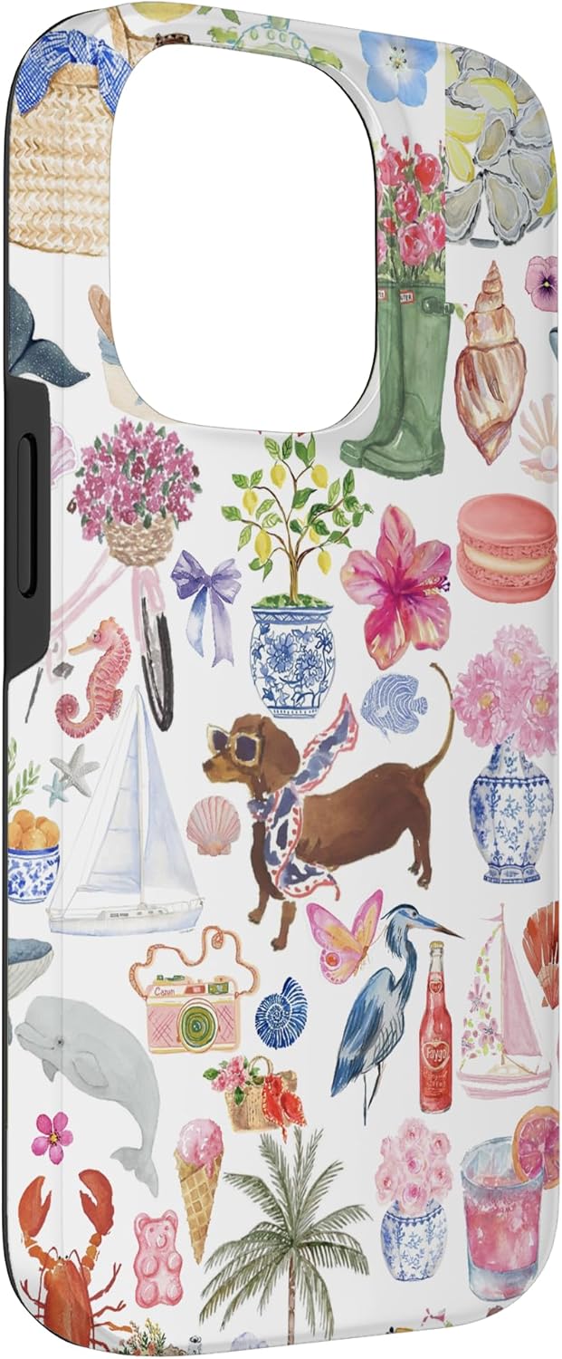 Aesthetic European Summer Bow Cute Dachshund Collage Art Case for iPhone 14 Pro - Image 3