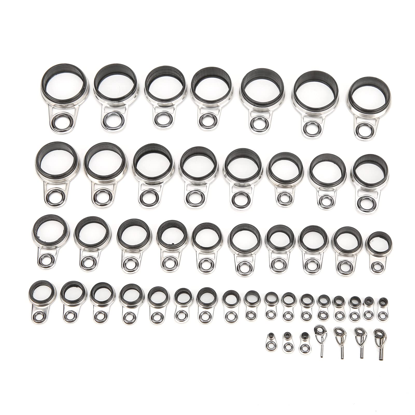 TANIQIACA 49 in 1 Universal Rock Casting Fishing Rod Guides Set, Lightweight Stainless Steel Line Rings with Ceramic Tips, Sturdy Fishing Accessory for Abrasion Protection