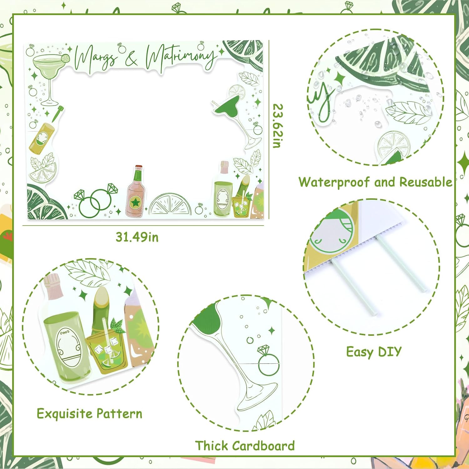 Jollyboom Margs and Matrimony Bachelorette Decorations, Margarita Bachelorette Party Decoration Photo Booth Props Frame for Women Men Carnival Fiesta Bachelorette Wedding Engagement Bridal Shower