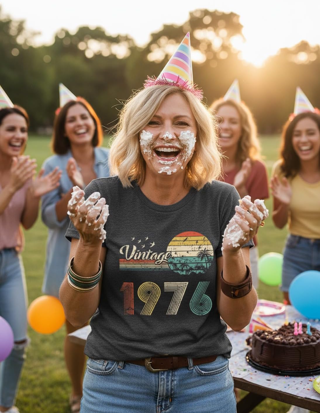 50th Birthday Gift for Women Vintage 1976 Shirts for Her Letter Print Retro BD Tops Casual Short Sleeve Tee - Image 2