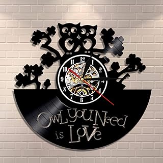YINU bébé hiboux Horloge Murale Hibou Citation Hibou Dont Vous Avez Besoin est Amour Animal Horloge Murale décorative en Vinyle Record Vintage Hibou Art Mural