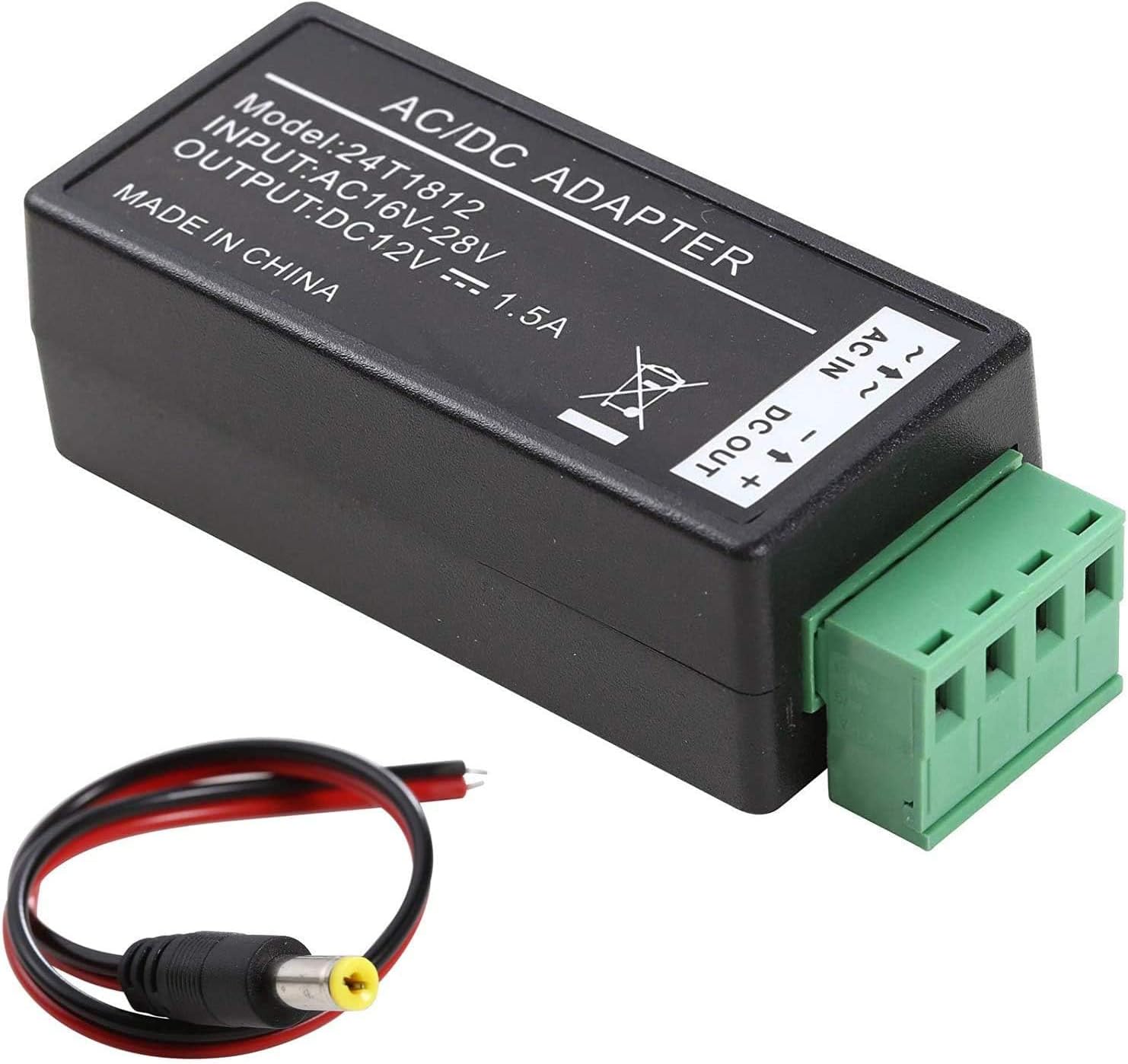 UHPPOTE AC to DC Step Down Convertor 24VAC to 12VDC 1.5Amp Power Adapter for Surveillance CCTV Camera Security System
