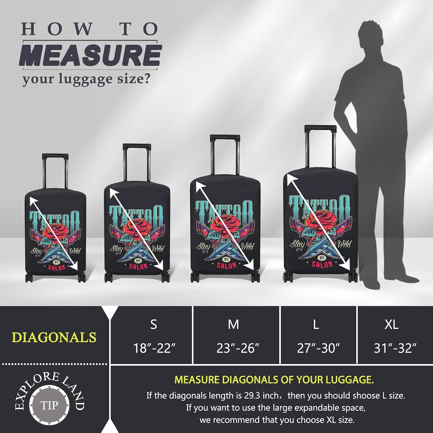 Explore Land Travel Luggage Cover Suitcase Protector Fits 23-26 Inch Case (Blade Rose, M) thumbnail
