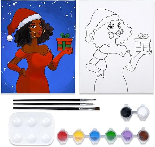 Nuberlic Kit de pintura en lienzo de 8 x 10 pulgadas, lienzo predibujado para pintar para adultos, pintura y sorbo de fiesta de Navidad, kit de