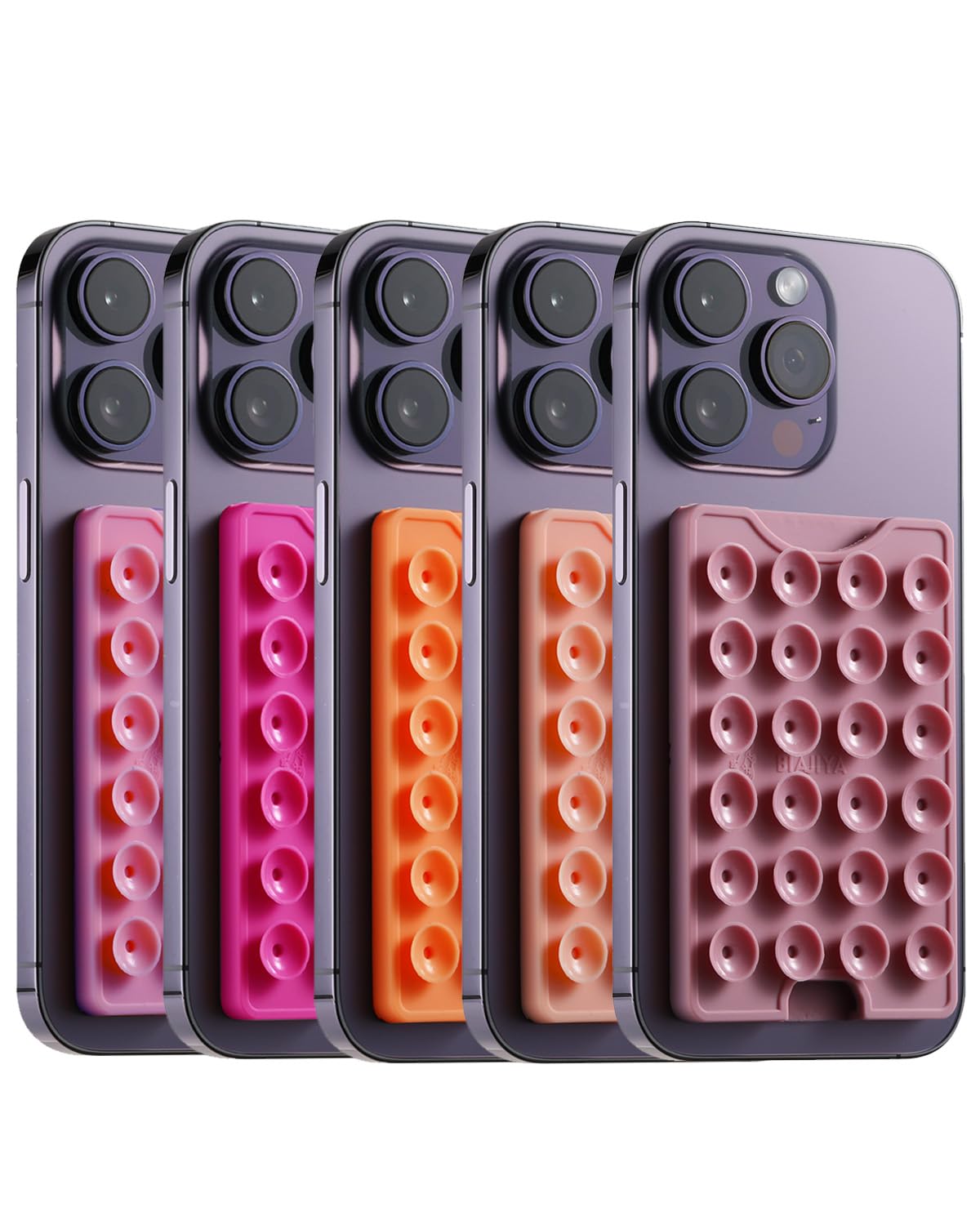 5 Pcs Suction Card Holder for Phone Case, Octo Cup Buddy Phone Wallet Stick on Back of Smartphones, Hands-Free Sticky Wallet for iPhone, Videos and Selfies (Hot Pink/Pink/Rose Gold/Orange/Purple)