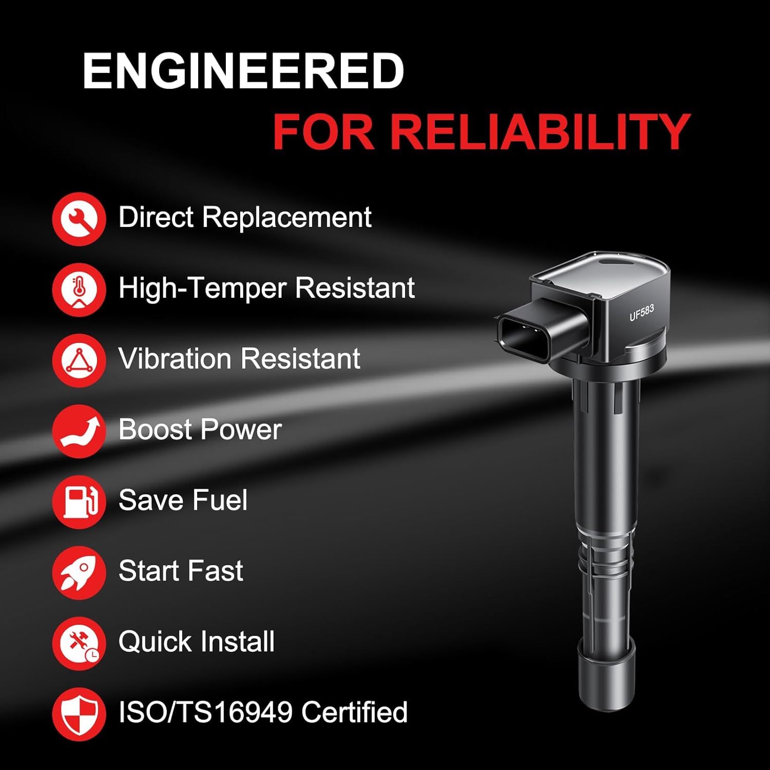 Ignition Coils Pack UF583 Fits for Acura CSX RSX 2002-2011, Fits for Honda Civic S2000 Accord CR-V Element L4 2.0L 2.2L 2.4L 2000-2011, Set of 4