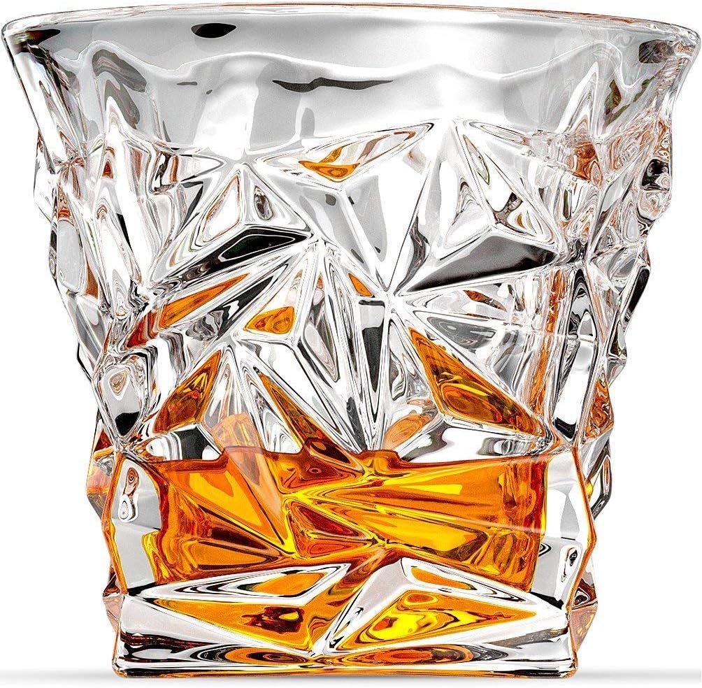 PrimeWorld Diamond Crystal Cut Whiskey Glasses Set of 6 pcs- 300 ml Bar Glass for Drinking Bourbon, Whisky, Scotch, Cocktails, Cognac- Old Fashioned Cocktail Tumblers