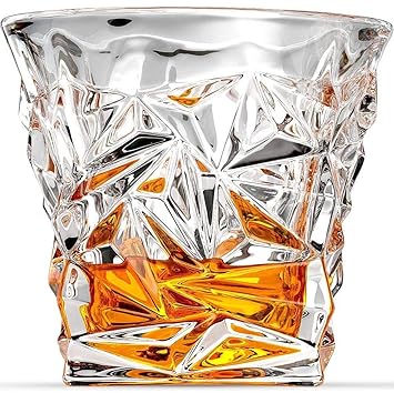 PrimeWorld Diamond Crystal Cut Whiskey Glasses Set of 6 pcs- 300 ml Bar Glass for Drinking Bourbon, Whisky, Scotch, Cocktails, Cognac- Old Fashioned Cocktail Tumblers