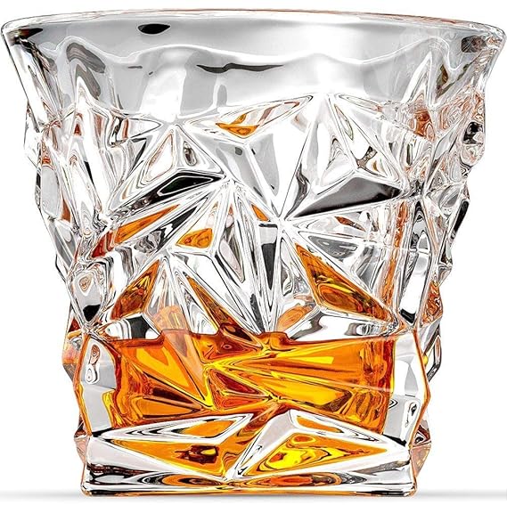 Prime Malik Digital Diamond Design Crystal Cut Whiskey Glass Set (300 ml) -Pack of 6