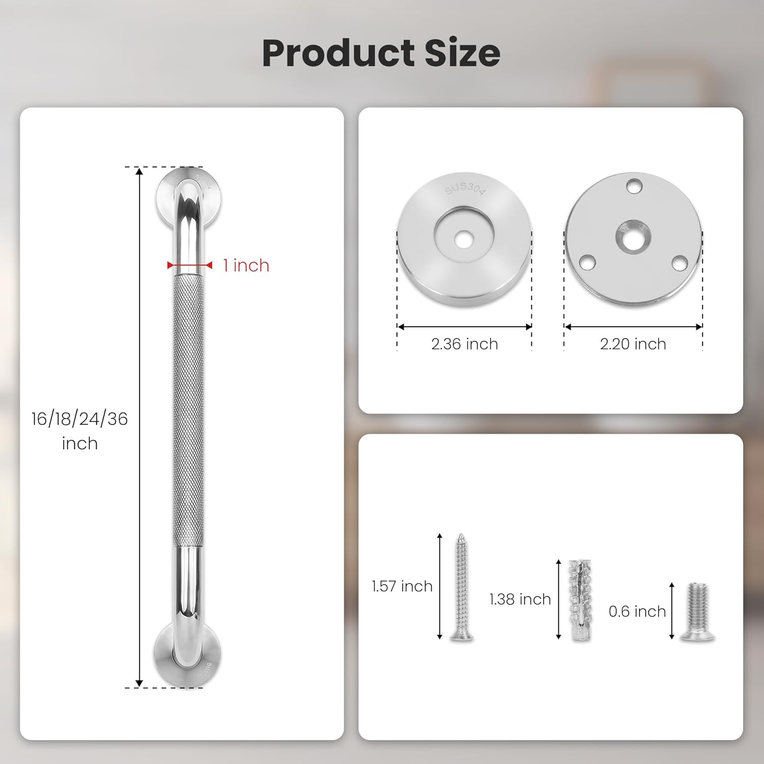 2 Pack 36 Inch Knurled Mirror Polished Stainless Steel Grab Bars for Wall, Extra-Long Shower Safety Bars for Seniors, 500 lbs Full Support Hand Rail for Bathroom,Handicap Accessories for Daily Living