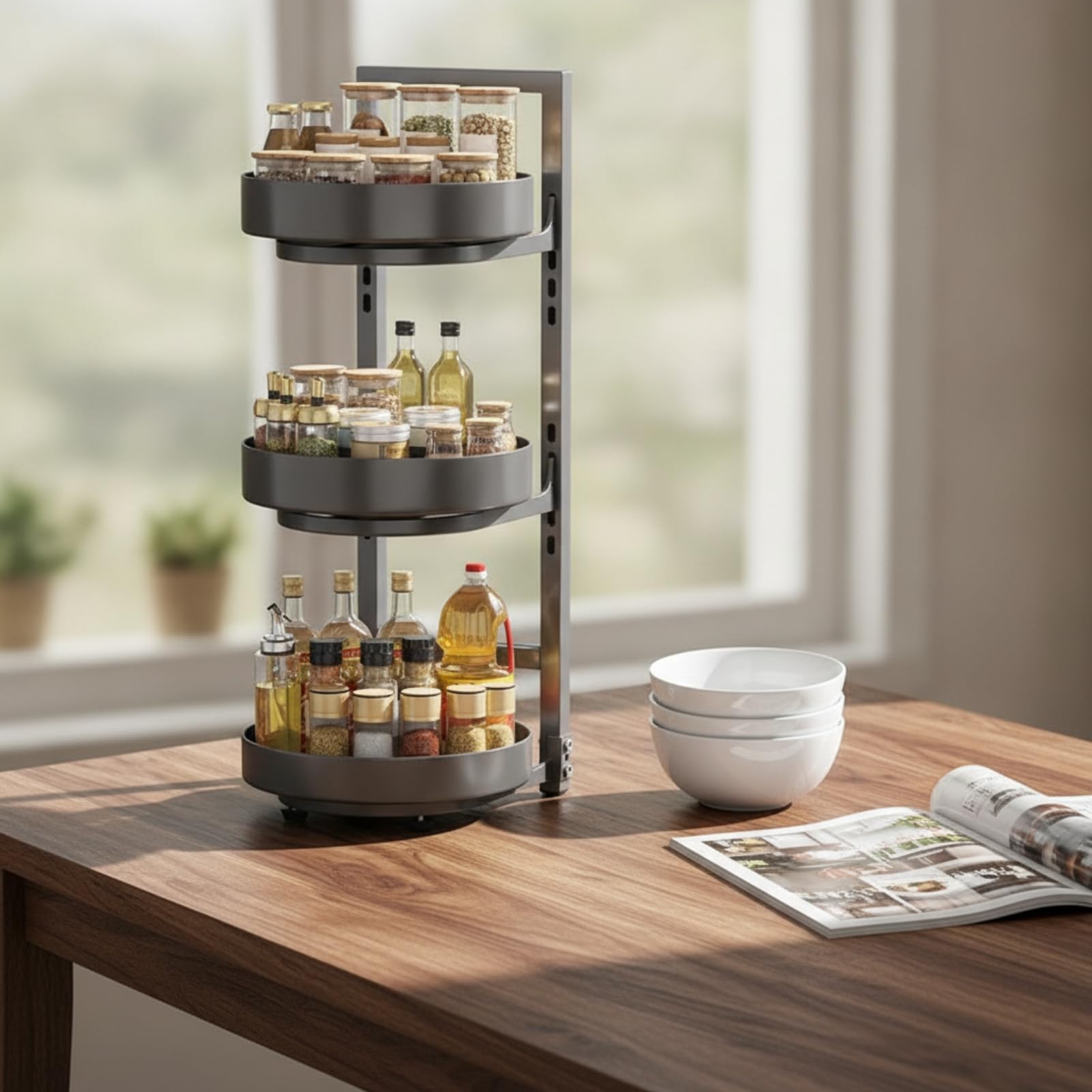 Étagère à Épices Compact Organisateur Cuisine peu Encombrant Rangement, Double Couche, Blanc Laiteux