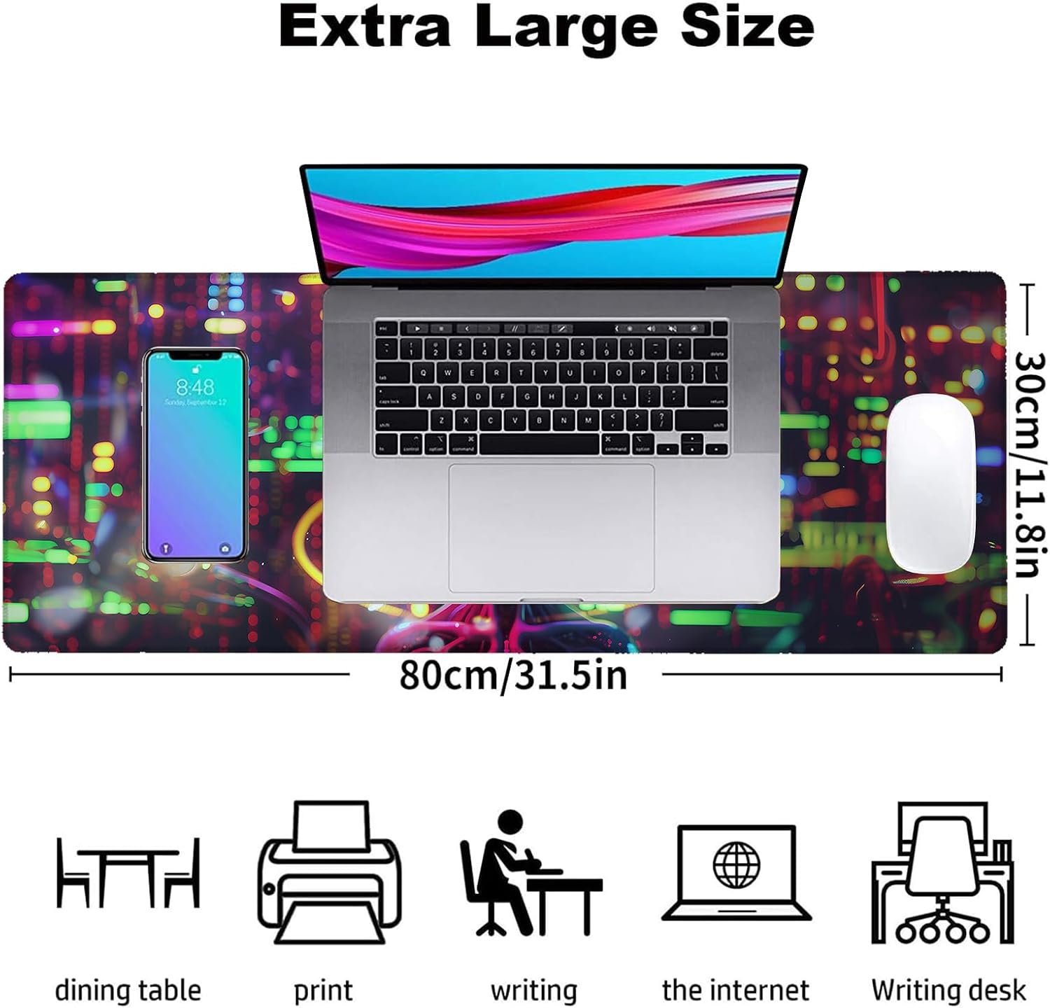 Cyberpunk Alien Gaming Mouse Pad, Office Desk Mat, Anti-Slip Rubber Base Cool Aesthetic Mouse Pads for Computer Laptop Keyboard School Home Desktop Gamer Home Accessories Decor 31.5" x 11.8"