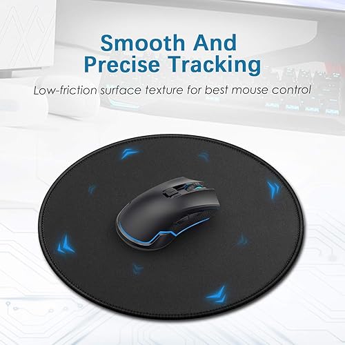 Miniatura 5 de Alfombrilla redonda para mouse con borde cosido, base de goma antideslizante texturizada de alta calidad, alfombrilla para mouse para oficina y
