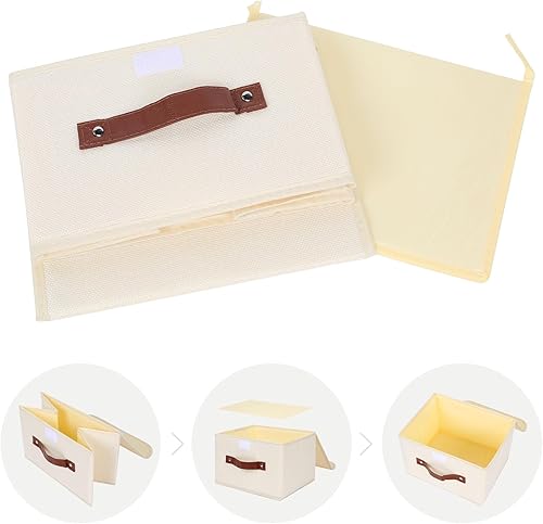 Miniatura 60 de ANMINY 2 contenedores de almacenamiento con tapa, asas de piel sintética, cajas de almacenamiento de plástico PP, decorativas, plegables, de tela