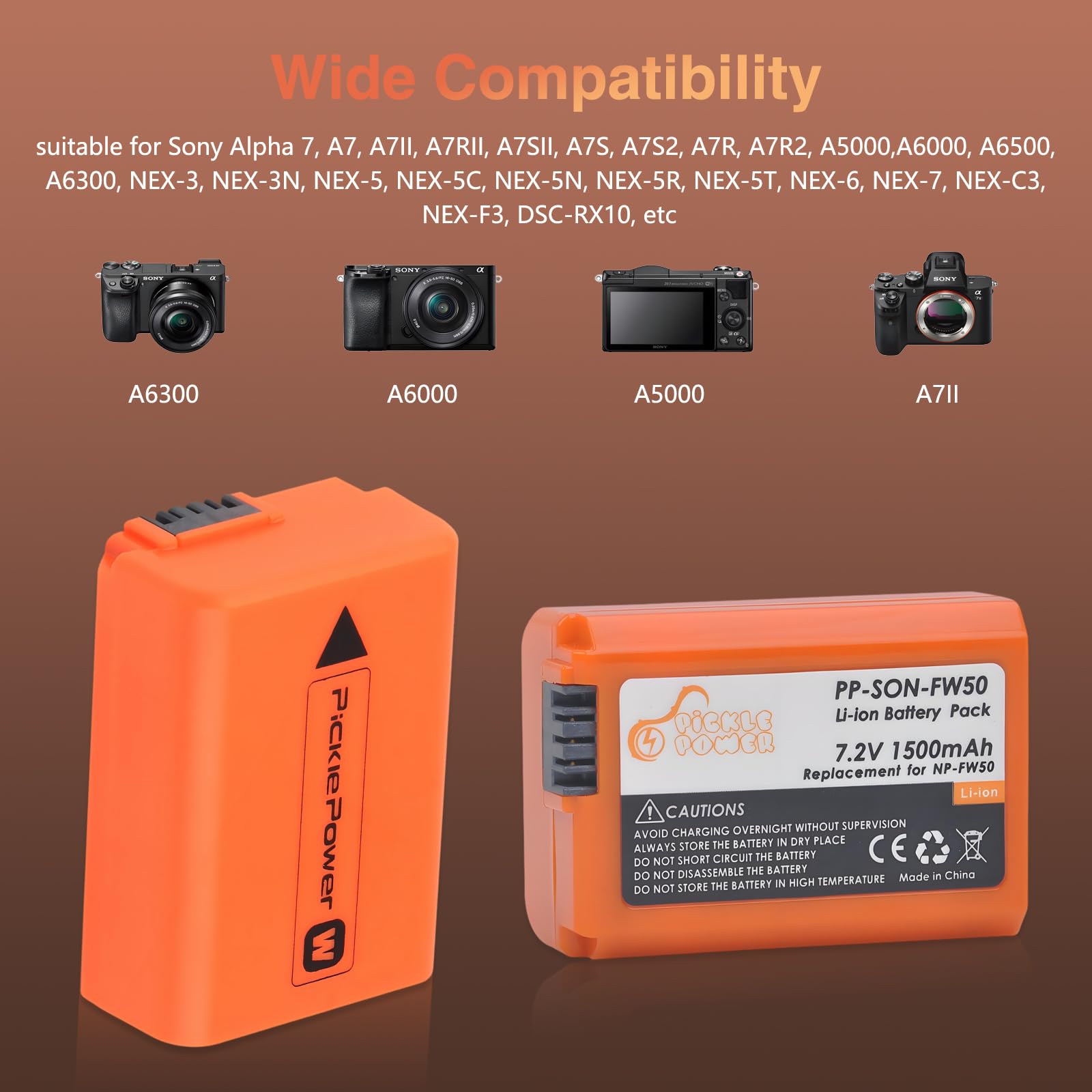 Amazon.com : Pickle Power 1500mAh NP-FW50 Battery 2 Pack for Sony