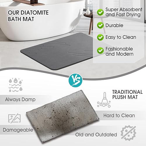 Miniatura 10 de Tapete de baño de piedra de tierra de diatomeas, súper absorbente, antideslizante, tapete de baño de piedra de diatomita para baño, tapete de ducha