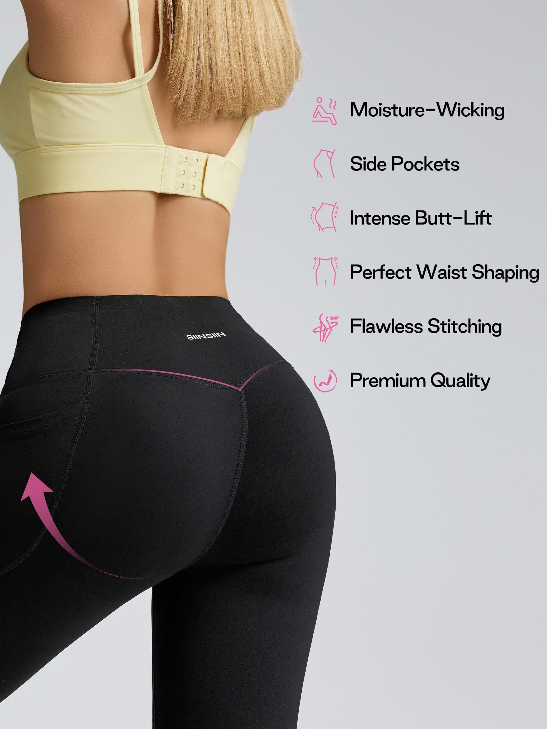 SIINSIIN Leggings With Pocket For Women High Waisted Tummy Control Butt Lifting Squat-Proof Girls Yoga Pants Seamless High-Rise Buttery Soft Shaping Workout Training Shaplite Leggings 7/8 Length