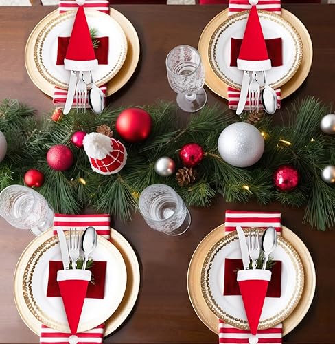 Miniatura 2 de jollylife 38 unidades de sombreros de Papá Noel de Navidad - Decoración de mesa de cena de Navidad, suministros de decoración de cubiertos