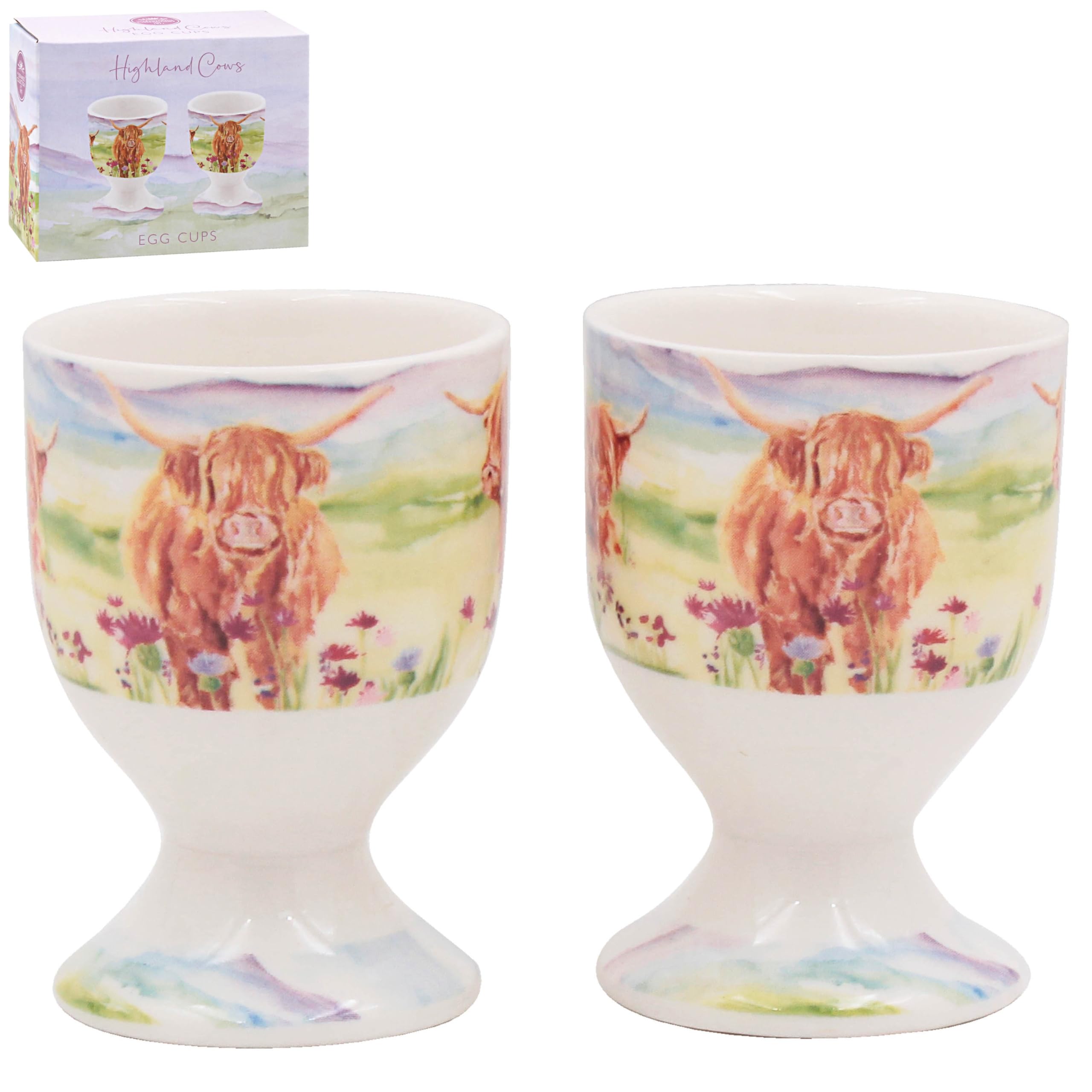 The Leonardo Collection Jennifer Rose Gallery Highland Cow Egg Cups | Fine China Breakfast Tableware | Country Kitchen Decor & Farmhouse Dining Accessories | Gift for Animal Lovers, Women & Men
