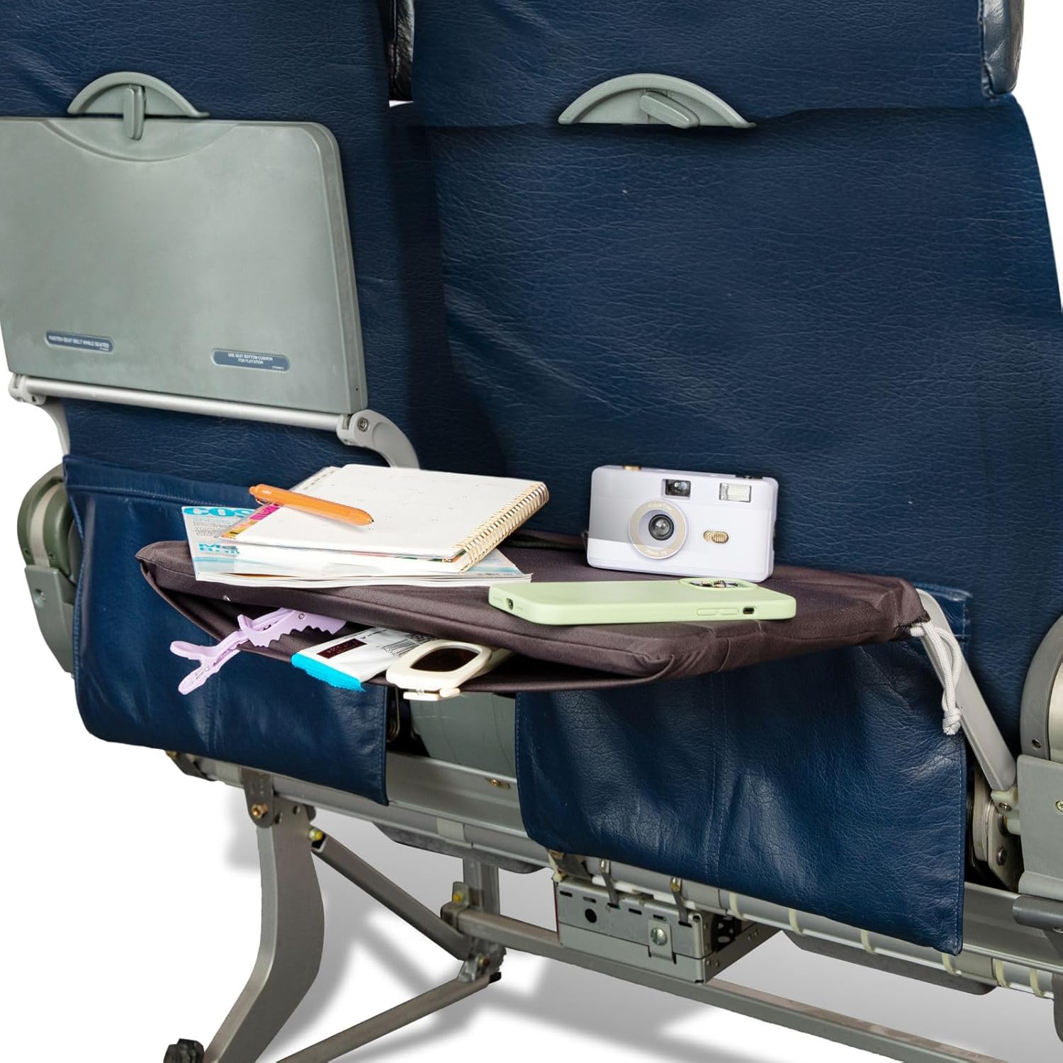 Airplane Tray Organizer/Tote with 4 Storage Pockets, Back Seat Airplane Tray Cover, Converts into a Drawstring Tote, Washable, Durable & Lightweight (2.8 oz) Airplane Travel Essentials