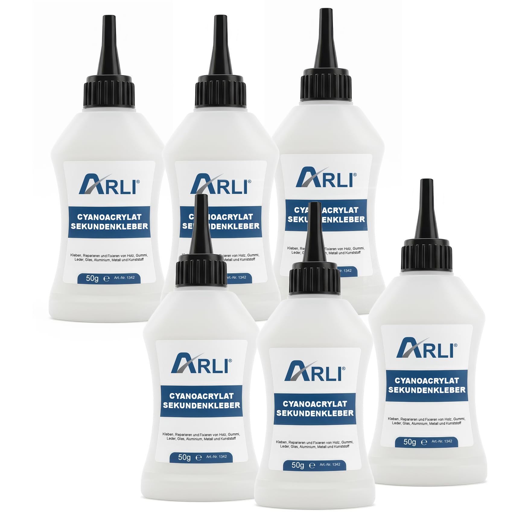 ARLI Sekundenkleber 6x 50g Universal Cyanacrylat Kleber stark schnell Reparaturkleber Klebstoff für Papier Leder Metall Holz Kunstsoff Gummi Porzellan Keramik Superglue Alleskleber (300g)