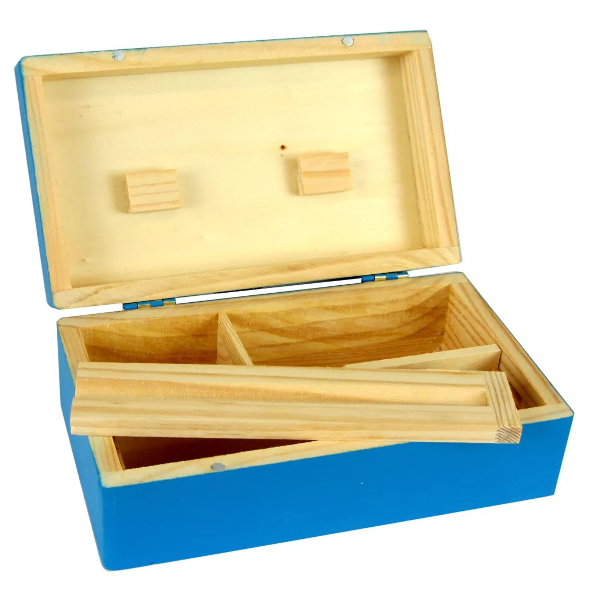 Ember Edge Premium Wooden Rolling Box for King Size Papers – Handcrafted Tobacco Rolling Gift Box with Storage Compartments Gift for Smokers Christmas Fathers Day Frinds (BLUE)