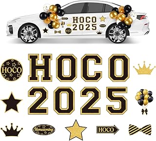 Epakh 47 Pcs HOCO 2025 Car Decorations Homecoming Parade Car Decorations HOCO 2025 Magnets Stickers and Black and Gold Balloons for Homecoming Parade Class of 2025 Party Supplies