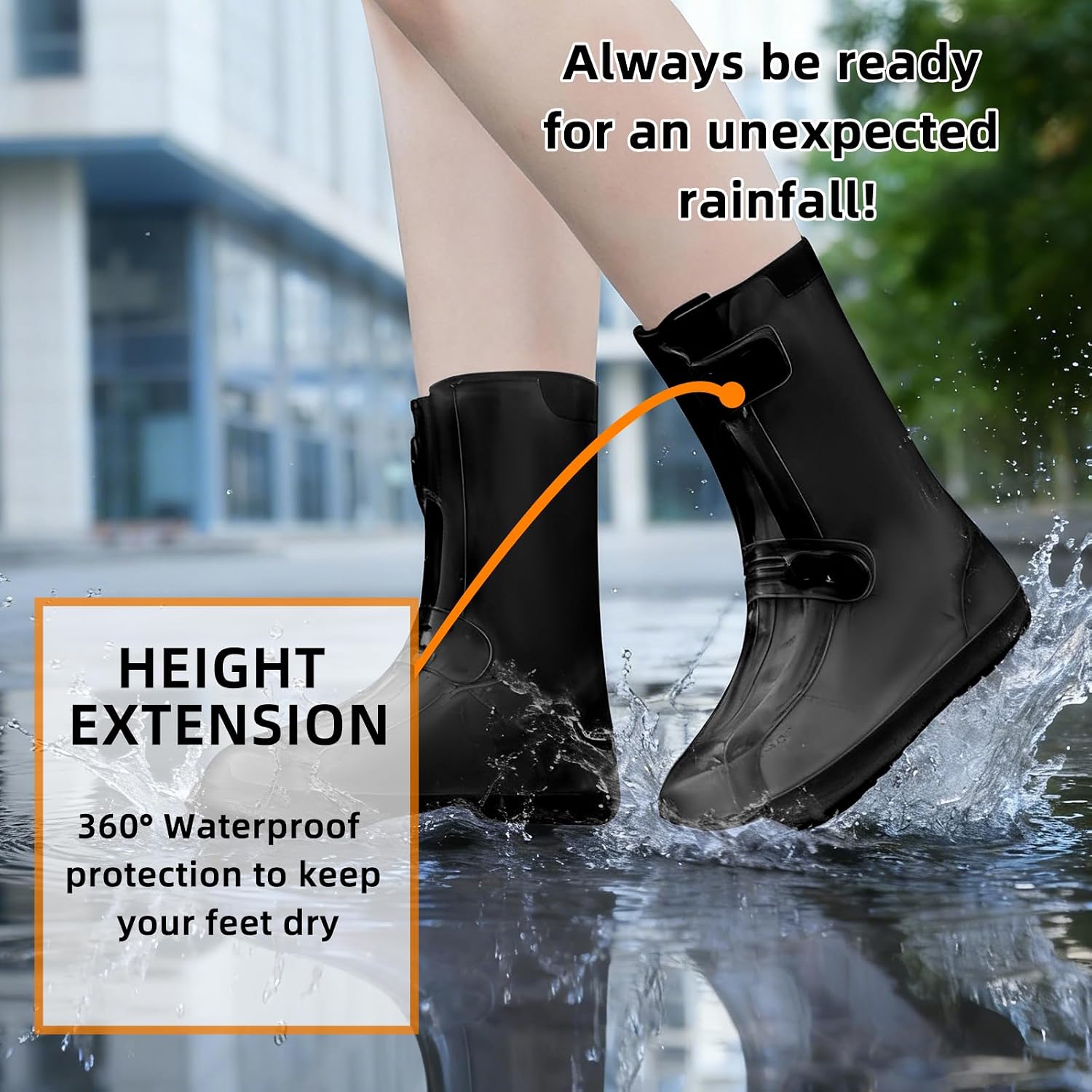 Waterproof Shoe Covers, Reusable Silicone Rain Shoe Covers, Black, L image 2