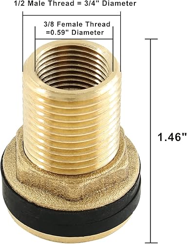 Vista 12 de 2 piezas de accesorios de mamparo de latón, conector de tanque de agua macho de 1/2 pulgada hembra de 3/4 pulgadas con 2 anillos de goma