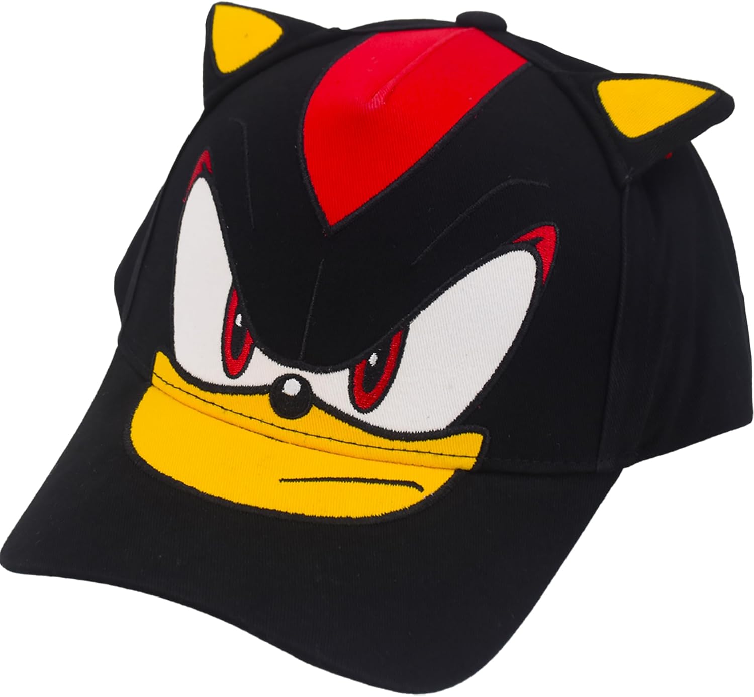 Shadow The Hedgehog Baseball Cap, Adult Sonic Adjustable Snapback Hat with 3D Ears and Curved Brim, Black, One Size
