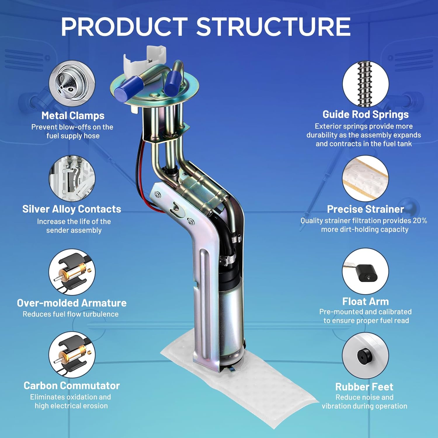 E2110H Electric Fuel Pump Assembly Compatible with Ford Mustang 1985-1993, Compatible with Mercury Capri 1985-1986, 2.3L 3.8L 5.0L, Gas, Replace# E5ZZ9A407A, E5ZZ9A407B