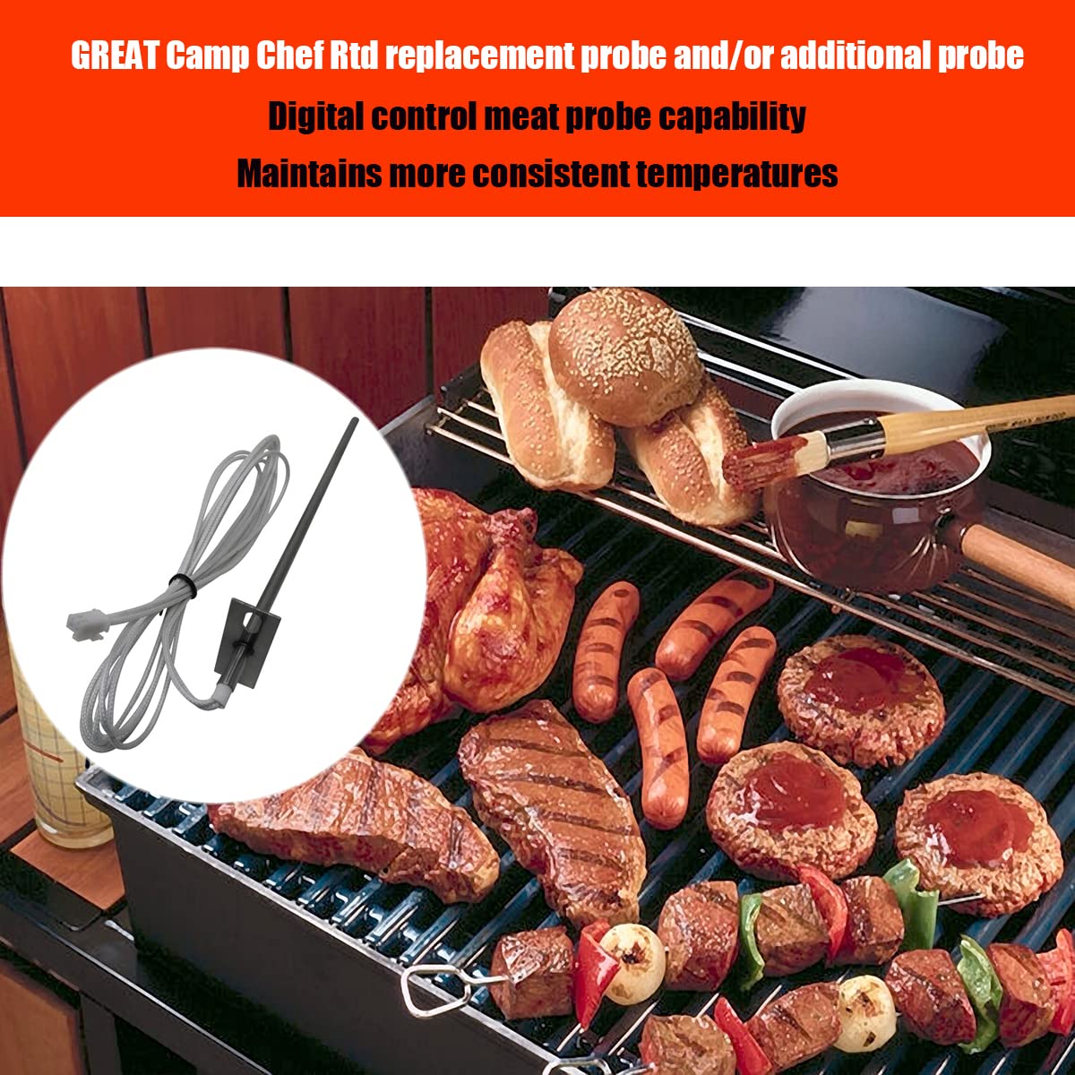 RTD Temperature Probe Sensor Replacement Parts for Camp Chef Wood Pellet Smoker Grill Temp Probe