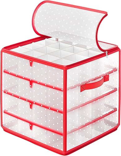 Miniatura 10 de SONGMICS Plastic Christmas Ornament Storage Box, Christmas Ball Organizer, Holds 64 Balls up to 3-Inch, Removable Dividers, Cherry Red URFB029T03