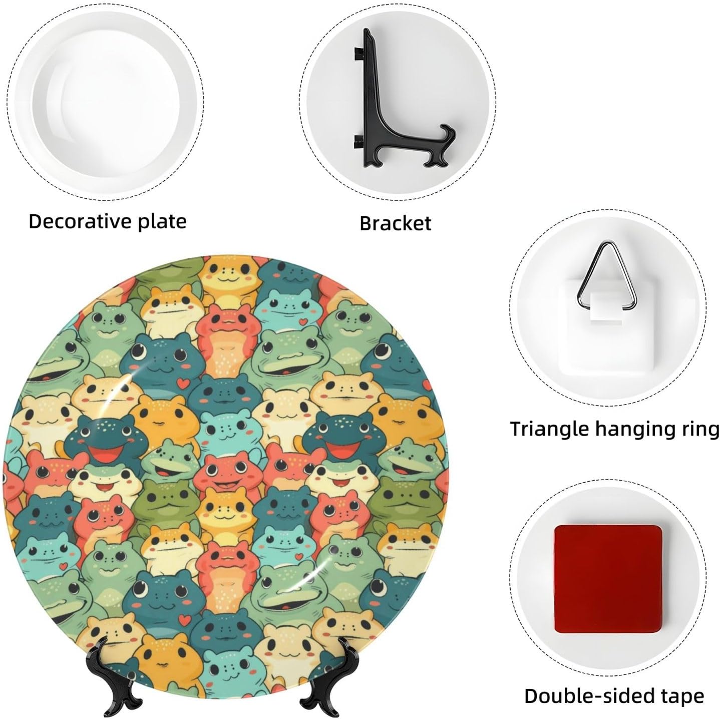 Cartoon Smart Frog Print Decorative Plates with Stand, Decorative Dish 6in for Living Room Hallway Table Decor Art Porcelain Plate image 4