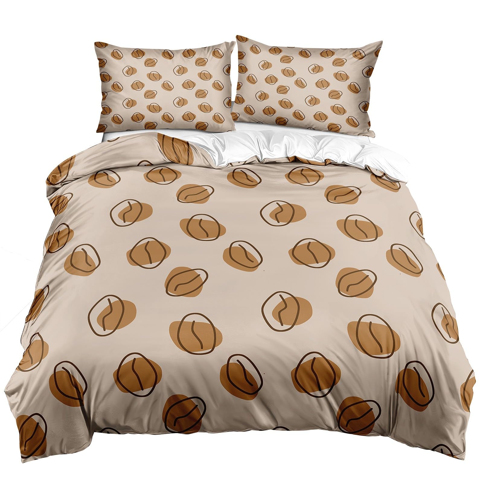 Housse de couette 220x240 café en grains avec 2 taies d'oreiller