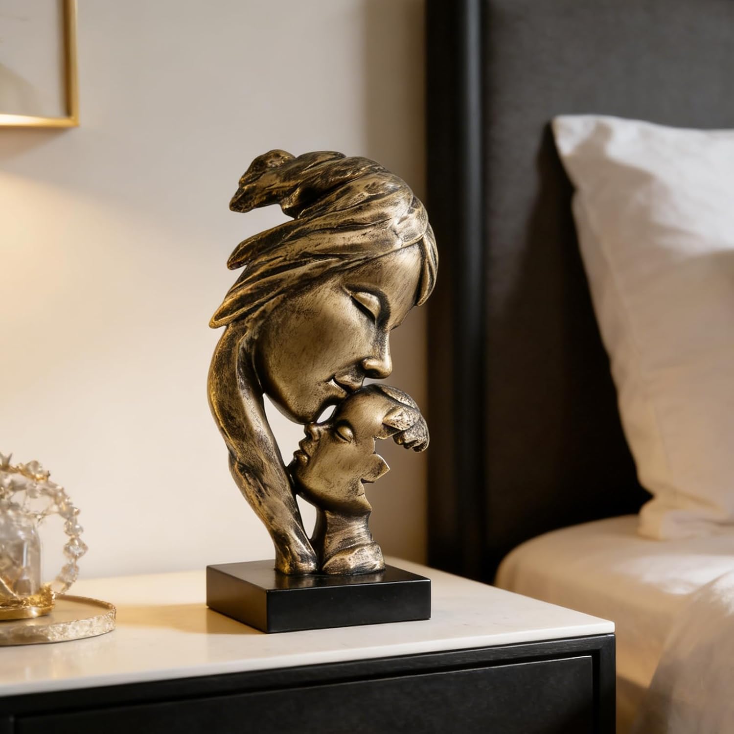Mother and Child Statue - Abstract Gold Sculpture for Home Decor - Modern Motherhood Figurine for Living Room, Office, Shelf - Meaningful for Mom, New Mother, Mother's Day - 8.8" H