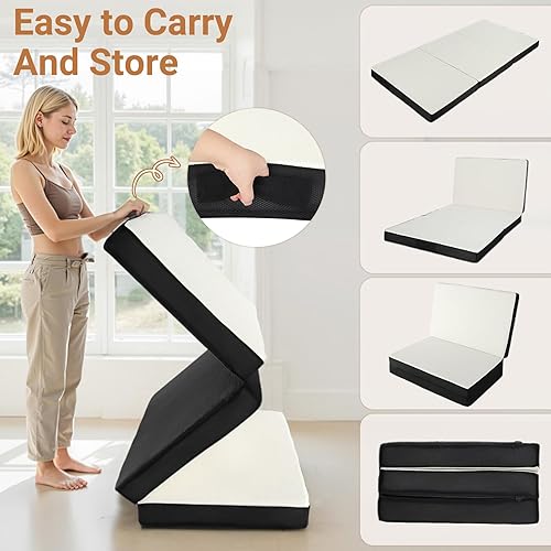 Miniatura 7 de Colchón individual plegable, colchón plegable de espuma viscoelástica con funda lavable, almohadilla para dormir de 4 pulgadas para acampar e