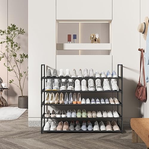 Miniatura 2 de Zapatero largo, organizador de zapatos ancho de 5 niveles para armario, soporte de zapatos resistente de metal para almacenamiento de zapatos,