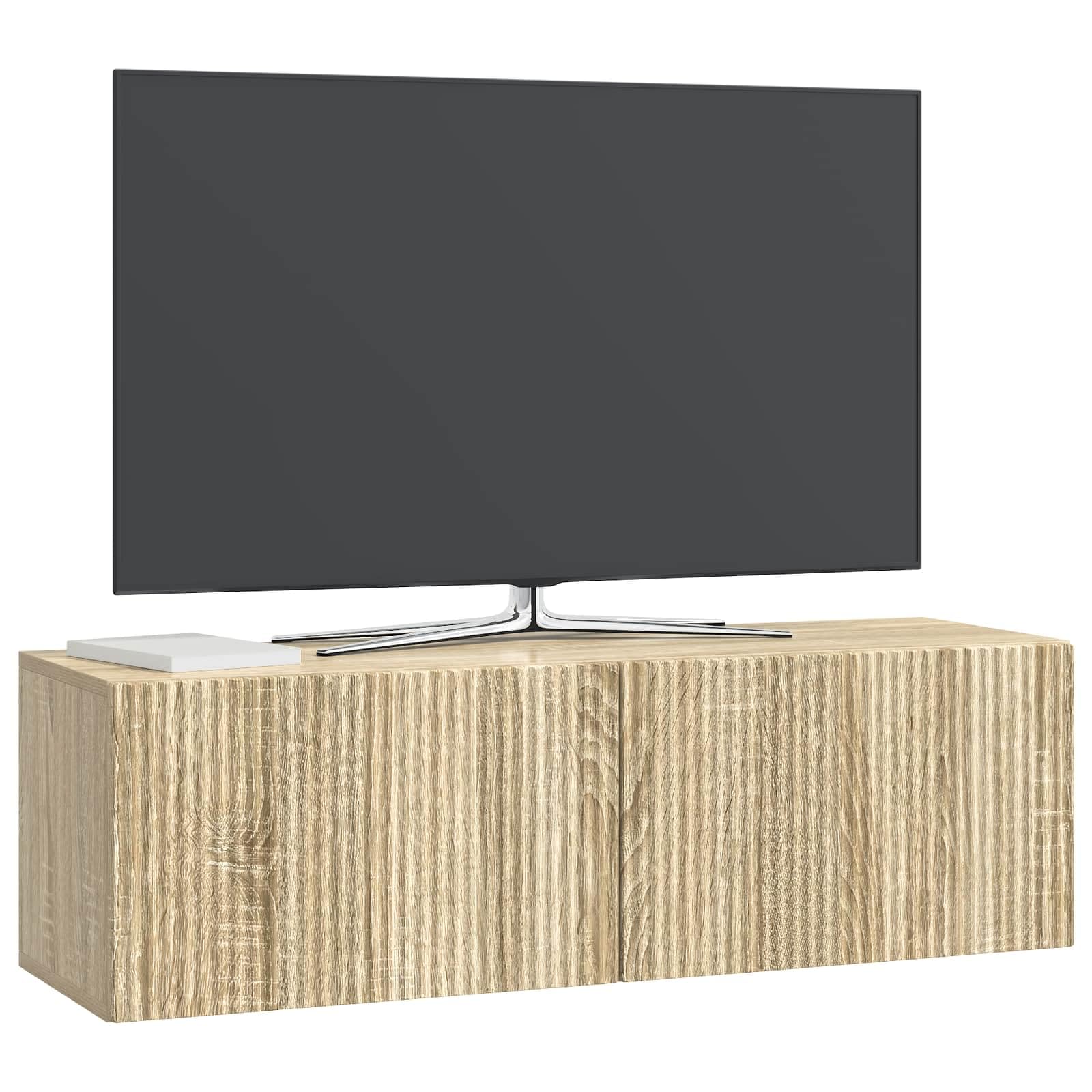 vidaXL Wall-Mounted TV Cabinet Wall-mounted Sonoma Oak 98 x 31 x 30 cm, Living Room, Modern Entertainment Wall Unit, Rectangular TV Console System, Stylish Ample Storage, Wall-Mounted Cabinet