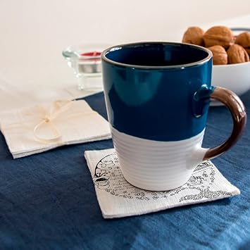 Linen Coaster – Cafe Coffee Drawing Art Work Cafe du Monde Espresso – 1 Unit (100 x 100 mm)