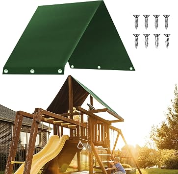 AVIUDHE Playground Swing Replacement Canopy, Outdoor Swing Playset Shade Tarp Replacement, Playground Roof Canopy Sunshade Waterproof Trap Cover for Children Outdoor Sunproof Dark Green, 52x89 in