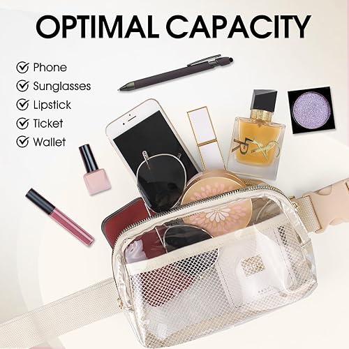 Miniatura 4 de Riñonera transparente aprobada para mujeres y hombres con correa ajustable, bolsa cruzada transparente para conciertos, deportes, viajes,