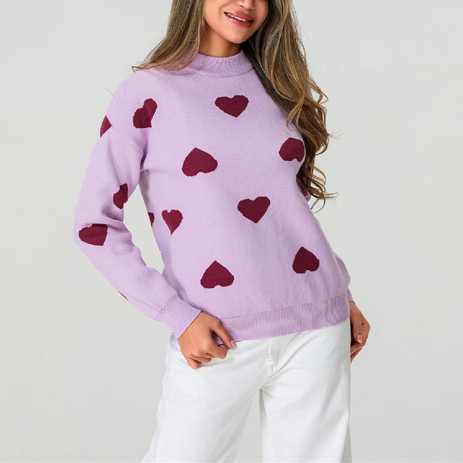 Heart Sweater for Women Valentines Cute Print Crewneck Long Sleeve Oversized Love Sweaters Knit Pullover Tops - Image 6