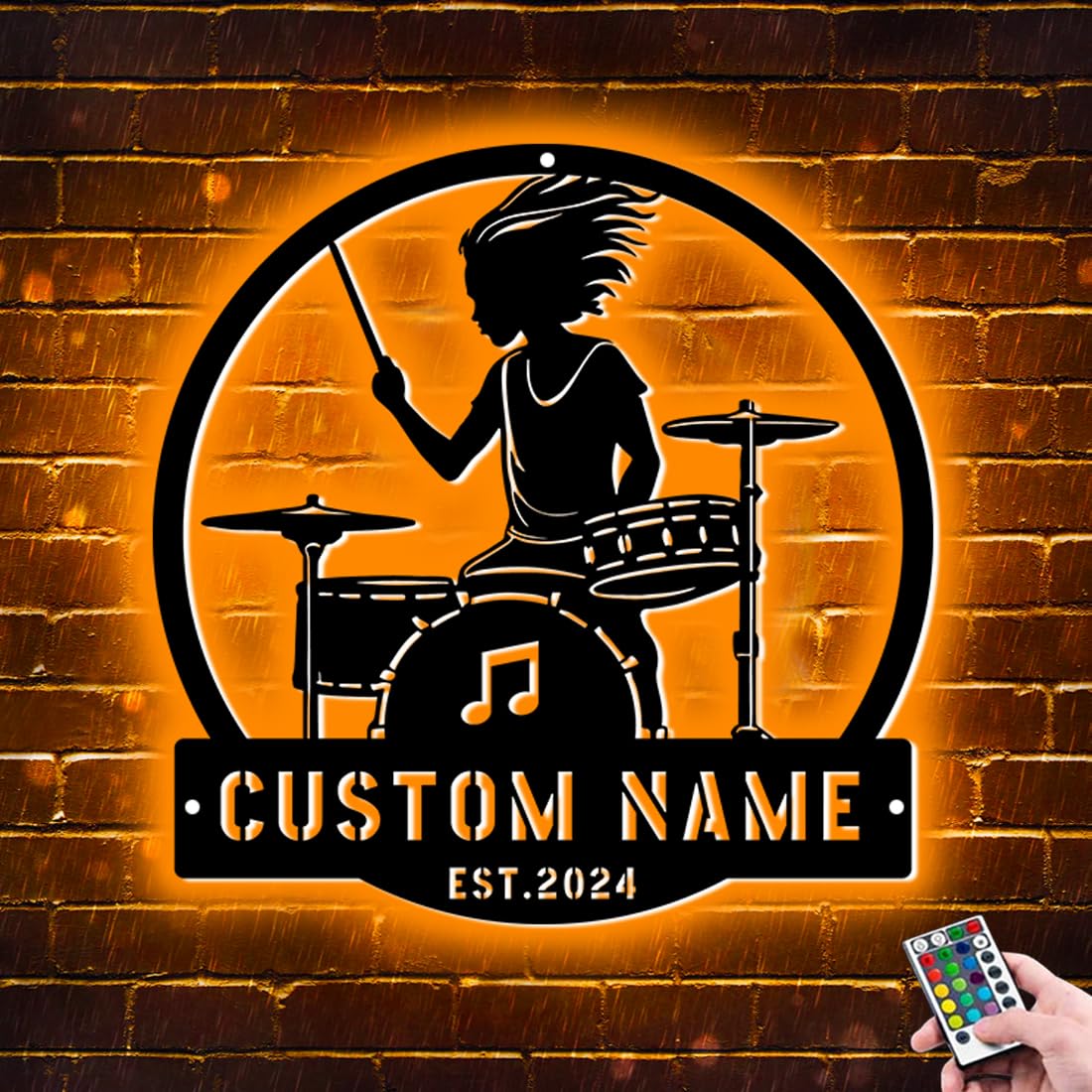 ALICESER Personalized Drum Set Music Metal Light Sign for Wall Art, Custom Drum Performance with Name Metal Neon Sign RGB Led Music Room Decor, Custom Gift for Musicians Christmas Birthday (Style 1)